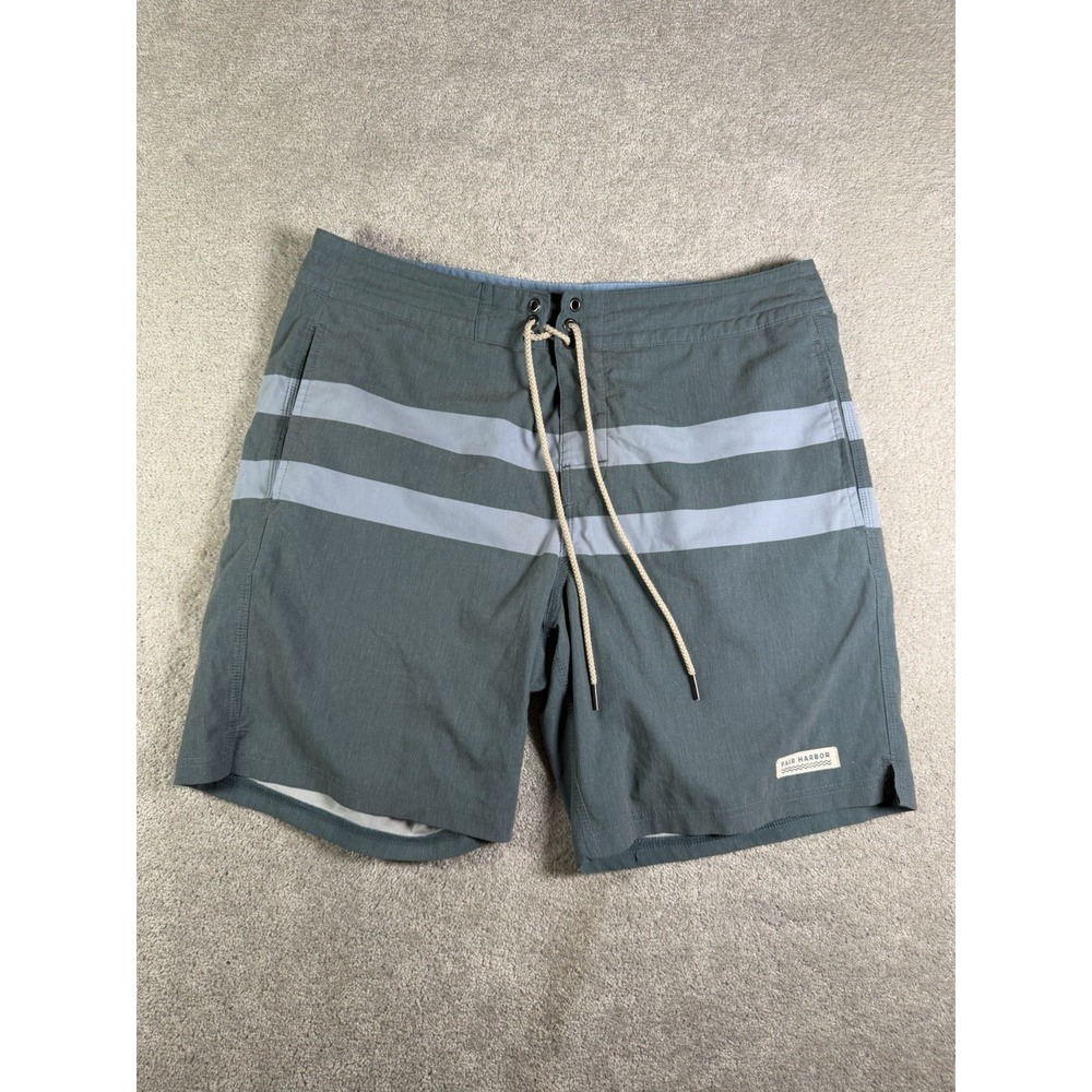 Fair Harbor Board Shorts Mens 34 Slate Blue Striped Beach Swim Trunks Drawstring